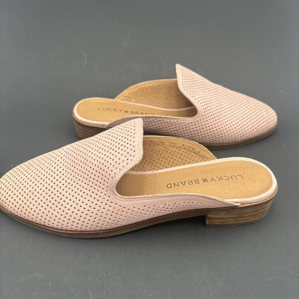 Lucky Brand Shoes Women's Size 7MCoryna Pink Perforated Suede Slip On Mule Flats